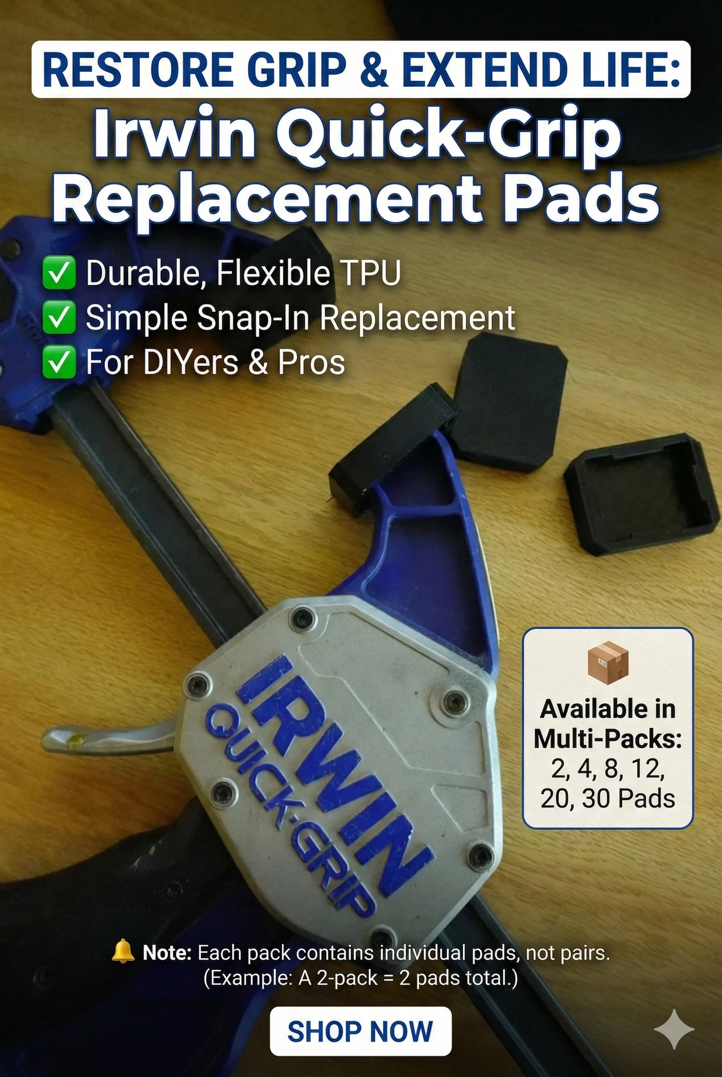 Replacement Pads Compatible with Medium Duty Irwin Quick-Grip Clamps: Durable and Flexible Rubber Grips