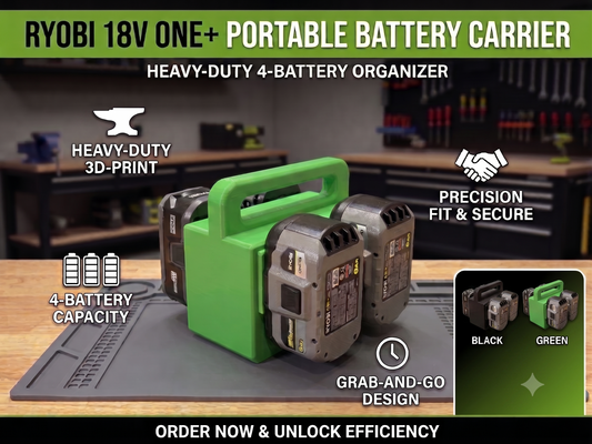 Portable Battery Carrier for Ryobi 18V Tools - Holds 4 Batteries - Heavy Duty Storage Organizer