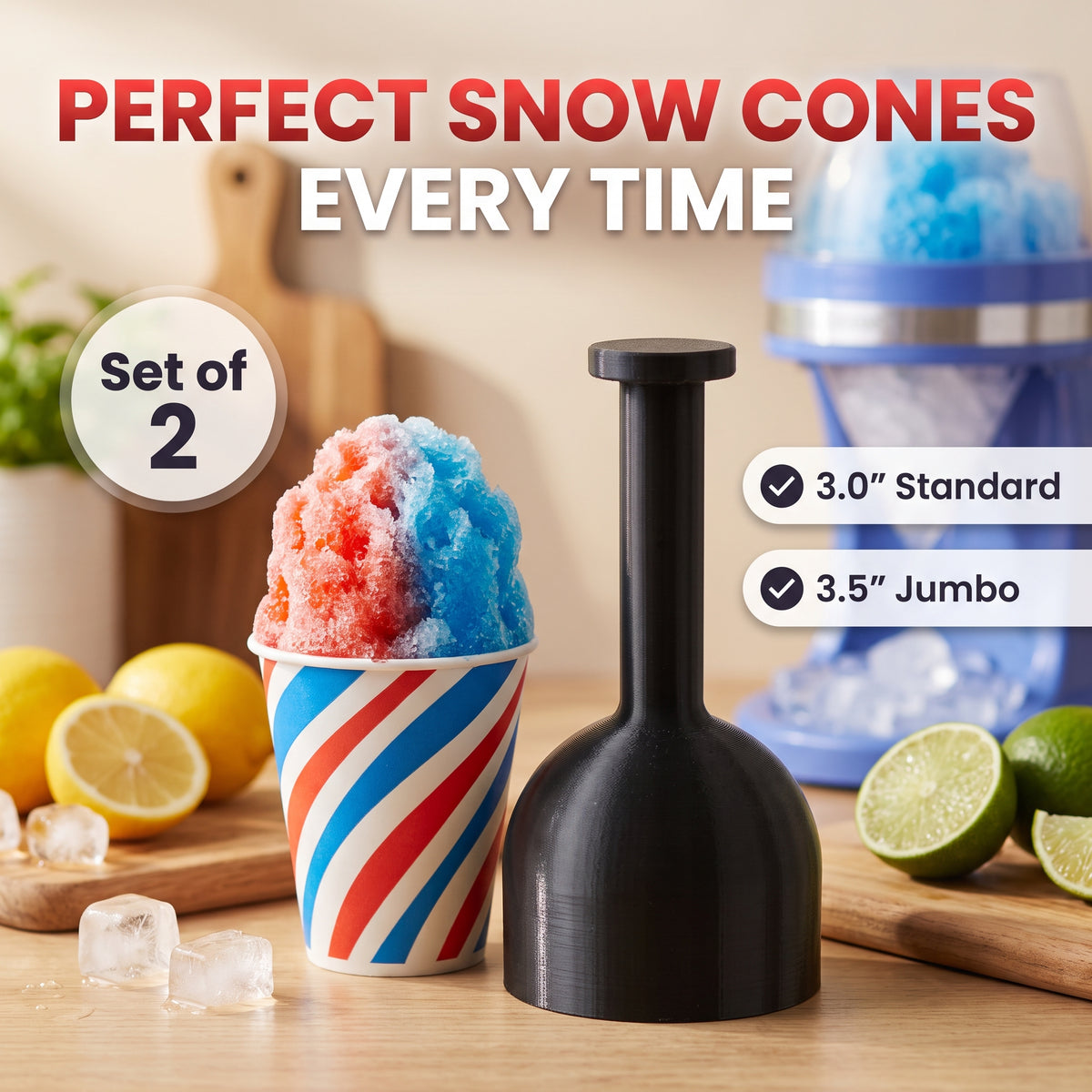 Snow Cone Dome Shaper Set | Round Ice Mold Tool (3" or 3.5" PLA) (Food Safe)
