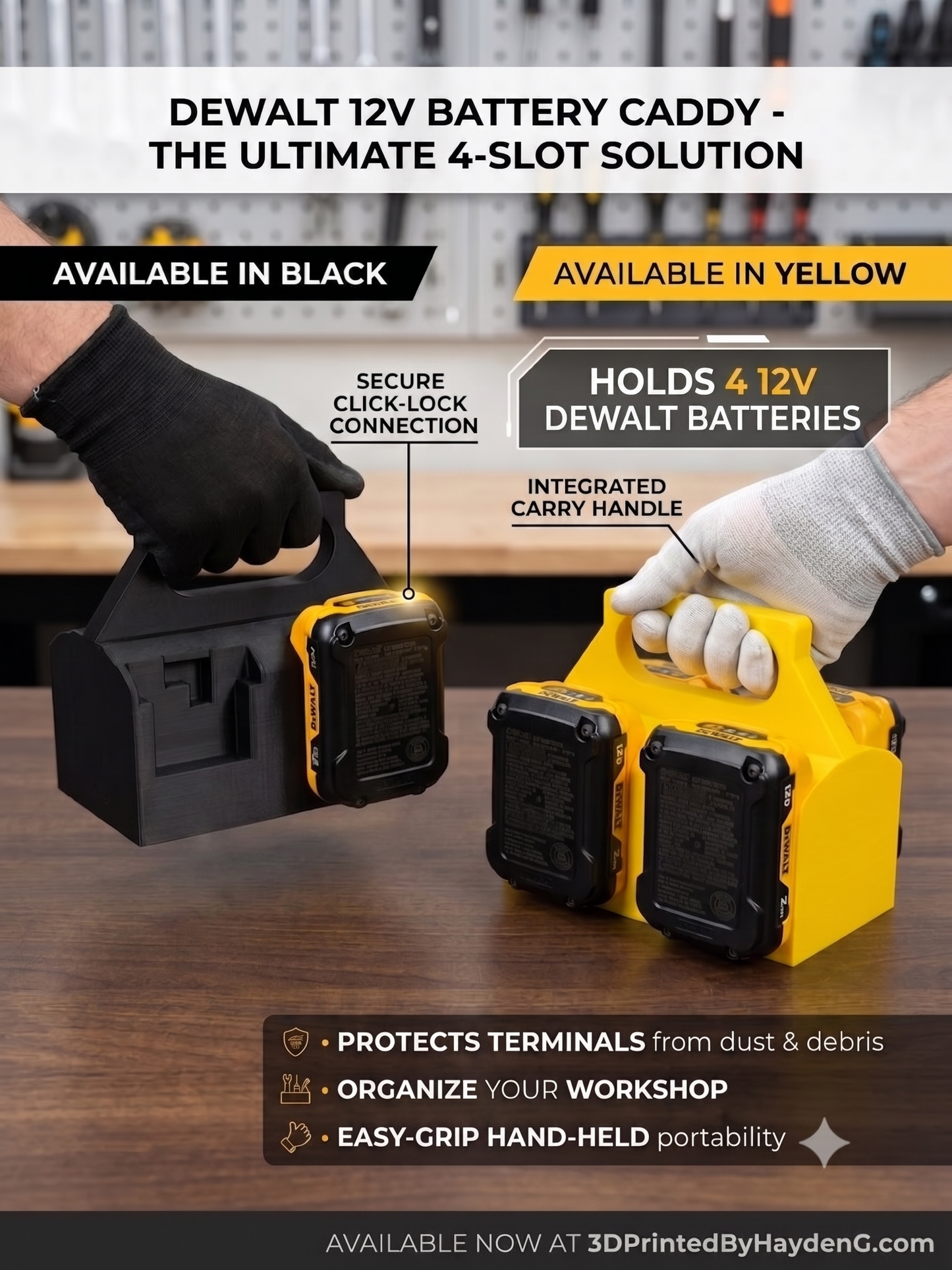Battery Caddy Compatible with DeWalt 12V Batteries | Holds 4 Batteries | Heavy-Duty Storage Organizer