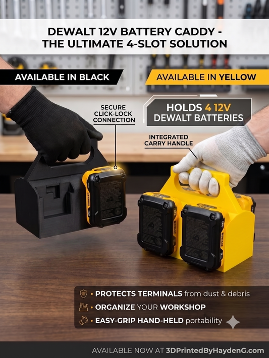 Battery Caddy Compatible with DeWalt 12V Batteries | Holds 4 Batteries | Heavy-Duty Storage Organizer