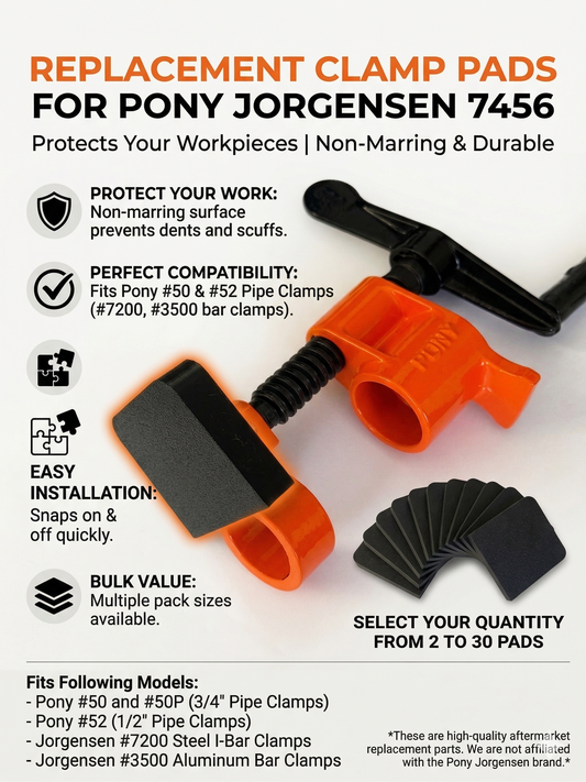 Replacement Clamp Pads for Pony Jorgensen 7456 | Fits 3/4" and 1/2" Pipe Clamps, Model 50, 52 & 7200 | Non-Marring | Multi-Pack Options