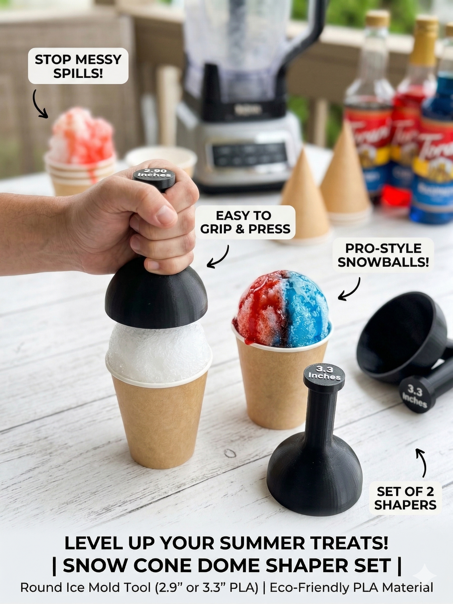 Snow Cone Dome Shaper Set | Round Ice Mold Tool (2.9" or 3.3" PLA)