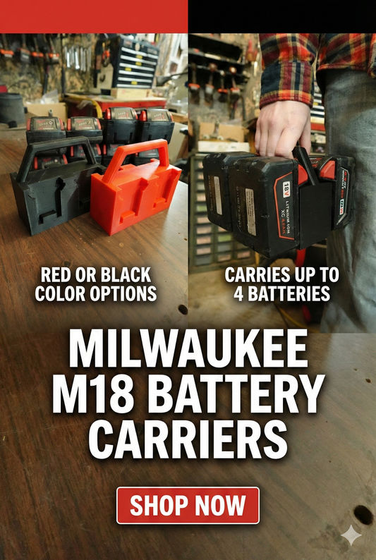 Battery Caddy Compatible with Milwaukee M18 Batteries| Holds 4 Batteries | 18V Tool Holder, Workshop Storage & Organization
